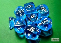 7-Die Set: Translucent Tropical Blue/white Polyhedral - CHX 30063